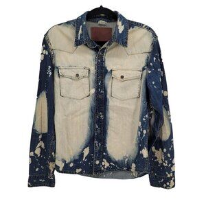 Kilogram Mens size Large blue white bleach dye snap up denim shirt jacket